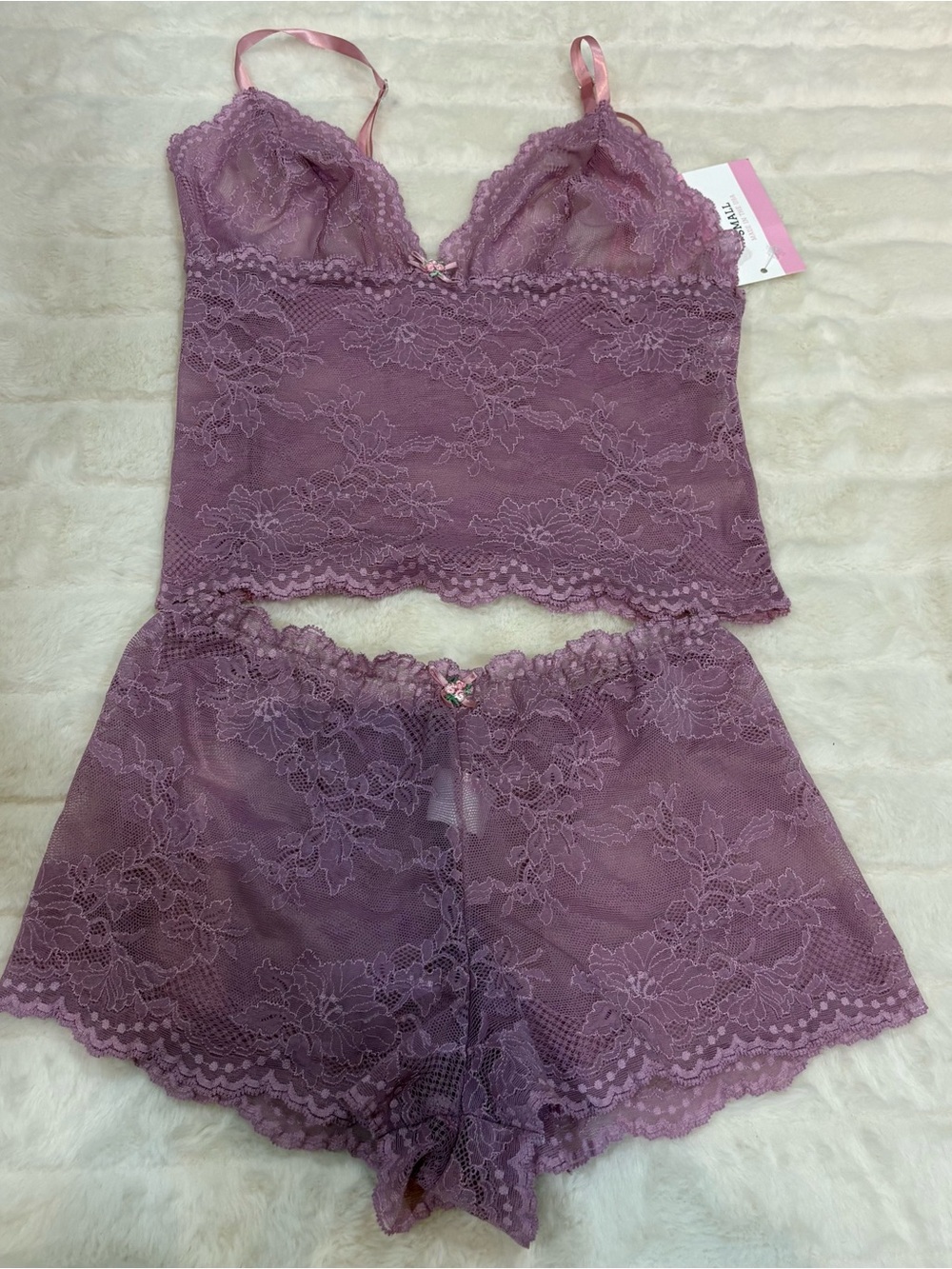 Lace Camisole & Shorts Sleep Set - Mauve handmade